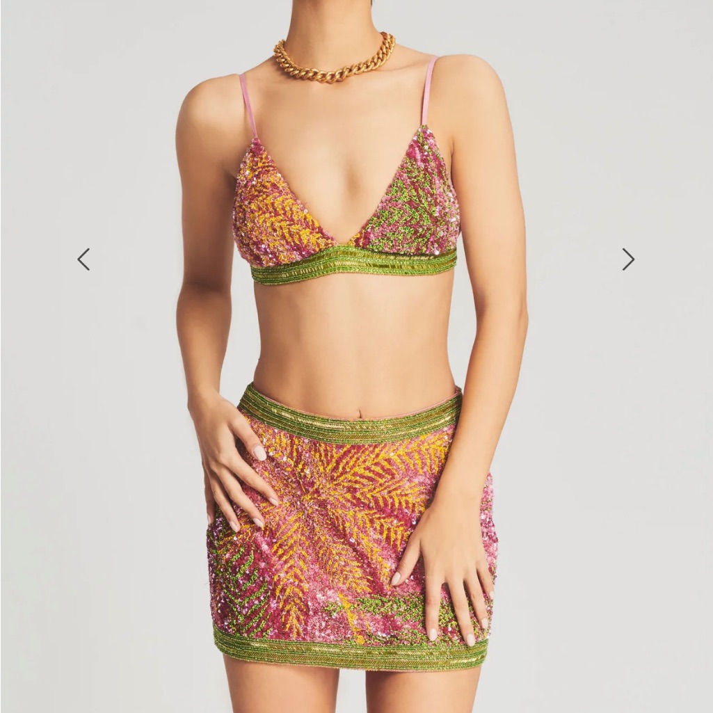 Bnwt Retrofete Pia Bralette And Zulu Skirt - Tropical Palm Set